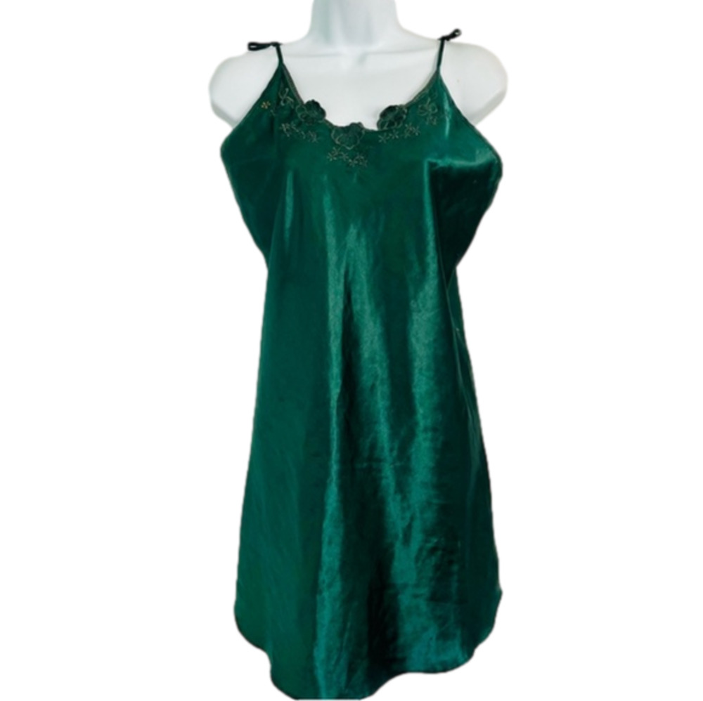 Emerald Green Satin Spaghetti Strap Dress